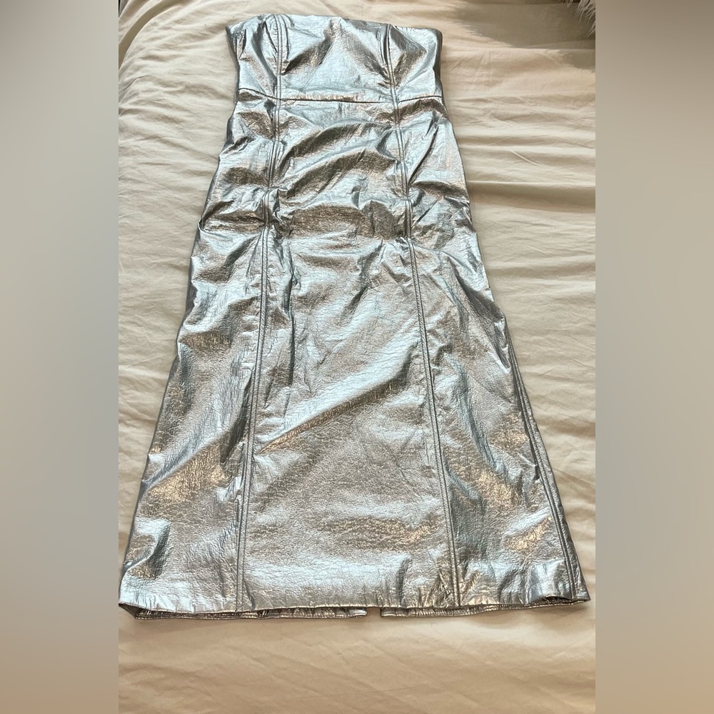SIMON MILLER Sample Silver Metallic Foil Midi Tube Dress NWOT
